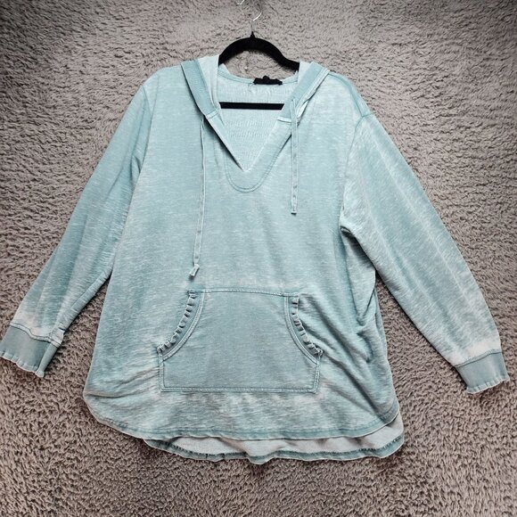 Jane & Delancey Shirt Womens 2X Aqua Blue Burnout Hoodie Pullover Sweatshirt - Picture 1 of 10
